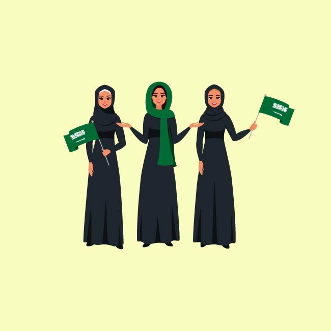 فيكتور مسلمه سعوديه محجبه تحمل العلم السعودي Saudi Muslim woman holding the Saudi flag eps, ai vector, design, file للتصميم مفتوح قابل للتعديل على اليستريتور مجانا .